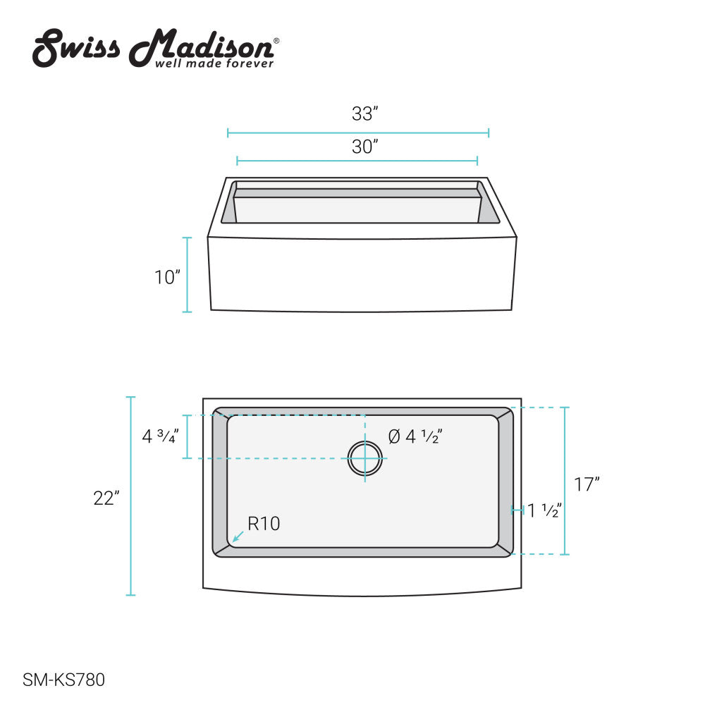 Rivage 33 x 22 Single Basin Apron Kitchen Workstation Sink