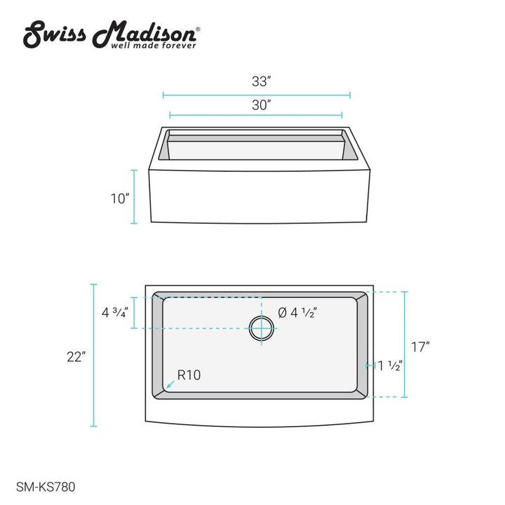 Rivage 33 x 22 Single Basin Apron Kitchen Workstation Sink