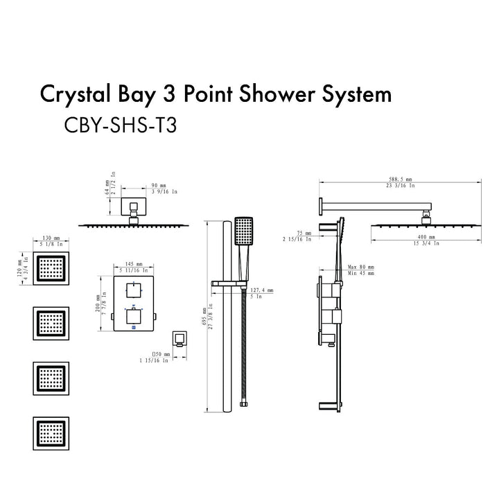 ZLINE Crystal Bay Thermostatic Shower System in Chrome, CBY-SHS-T3-CH