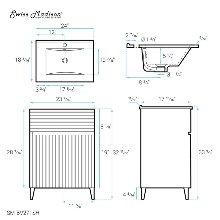 Bernay 24" Bathroom Vanity in Shell