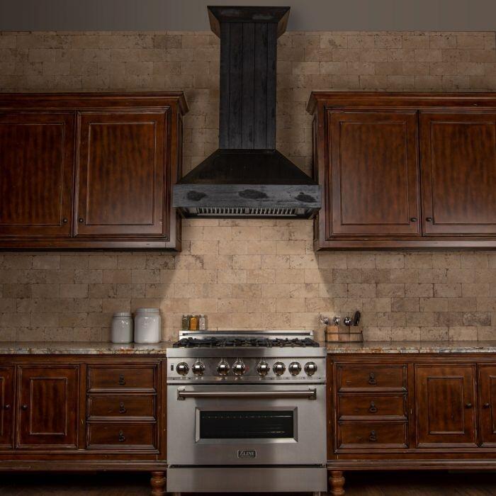 Shiplap Wooden Wall Mount Range Hood in Rustic Dark Finish - Includes Motor (349DD-36) ZLINE 36 in.