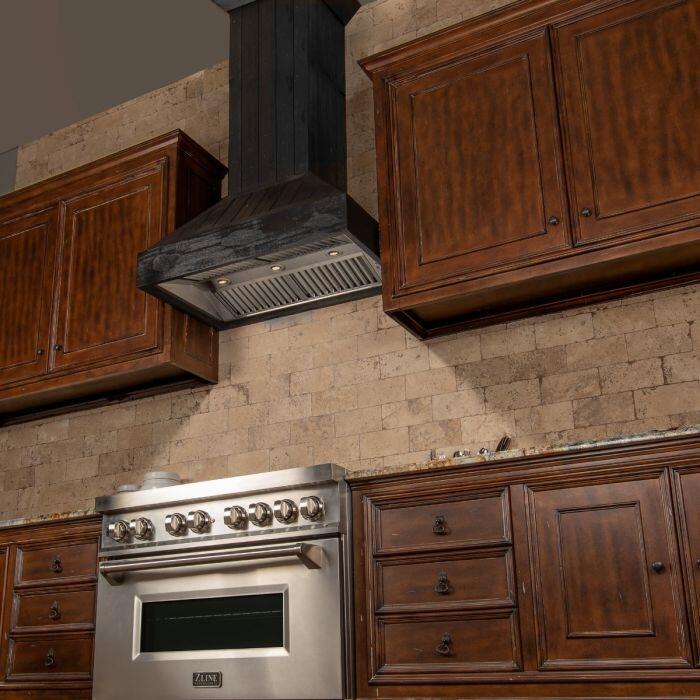 Shiplap Wooden Wall Mount Range Hood in Rustic Dark Finish - Includes Motor (349DD-36) ZLINE 36 in.