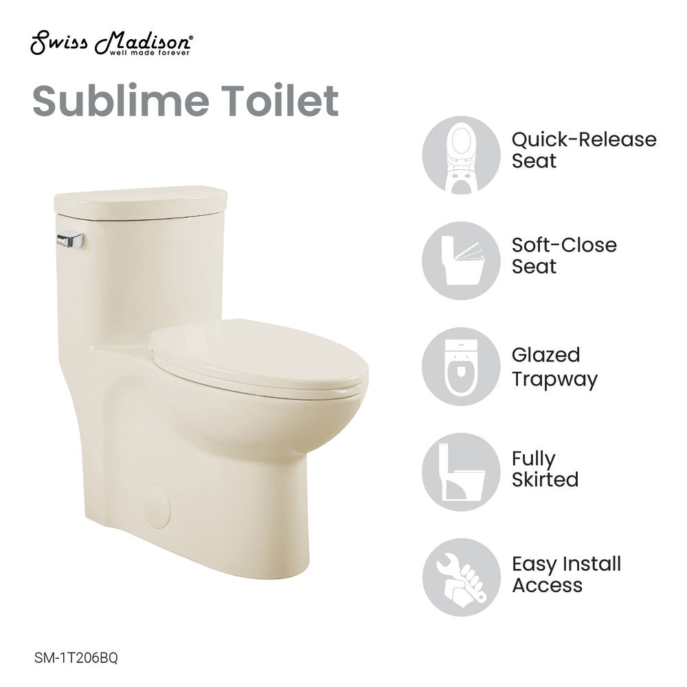 Sublime One-Piece Elongated Left Side Flush Handle Toilet in Bisque 1.28 gpf