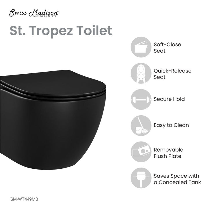 St.Tropez Wall-Hung Elongated Toilet Bowl in Matte Black
