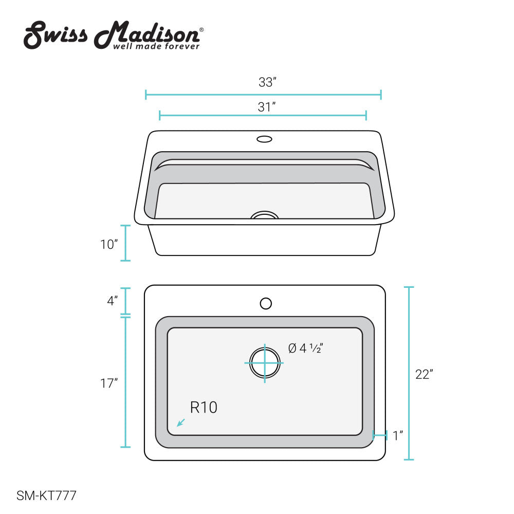 Ravi Single Basin 33 x 22 Topmount Kitchen Workstation Sink