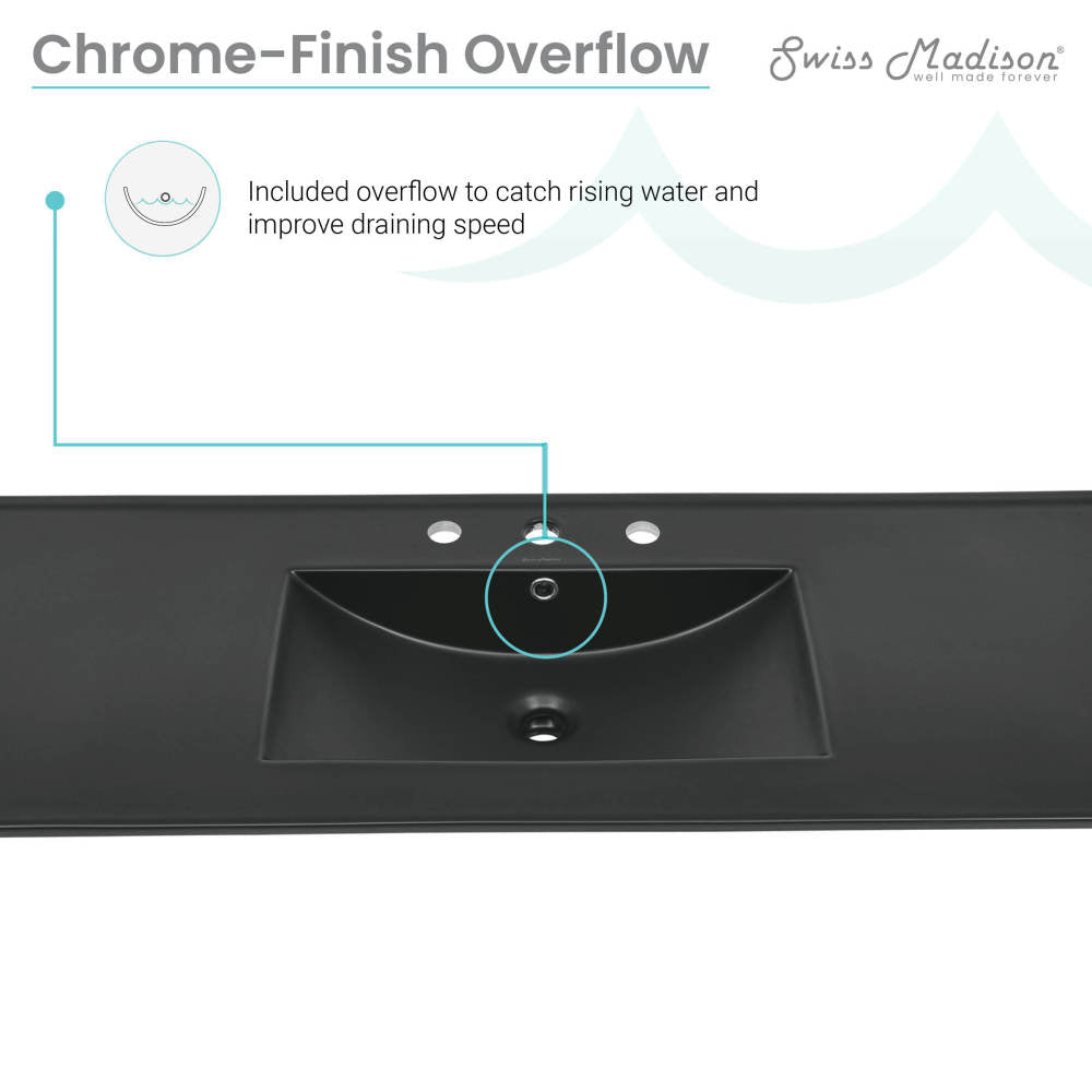 48" Ceramic Vanity Top with Three Faucet Holes in Matte Black