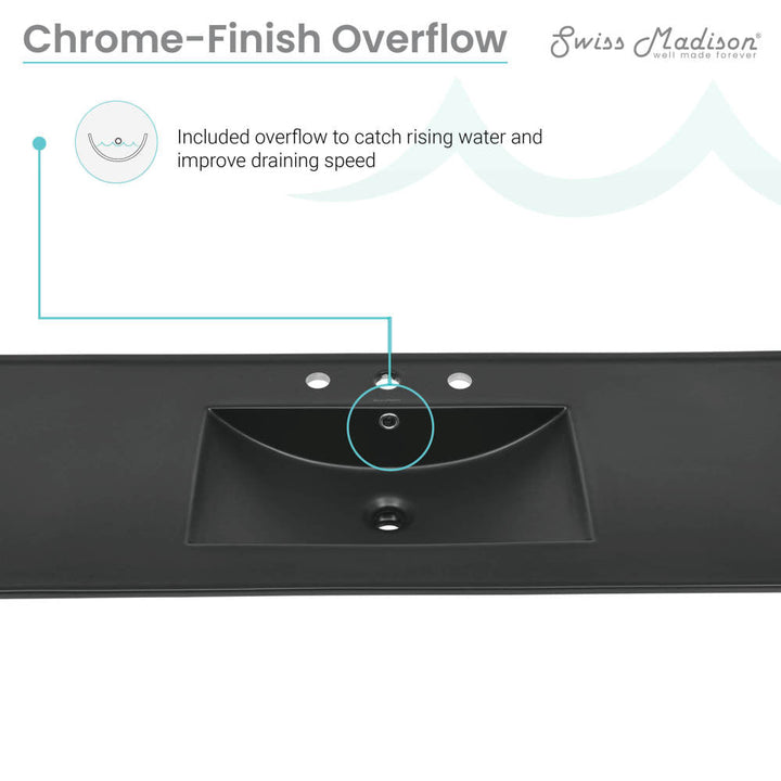 48" Ceramic Vanity Top with Three Faucet Holes in Matte Black