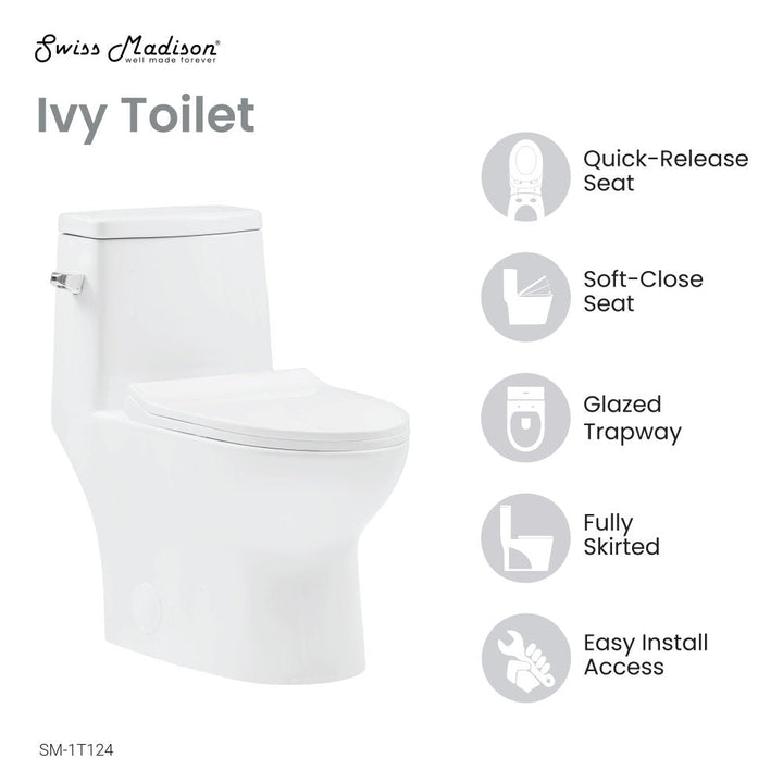 Ivy One-Piece Elongated Toilet Left Side Flush, 10" Rough-In 1.28 gpf