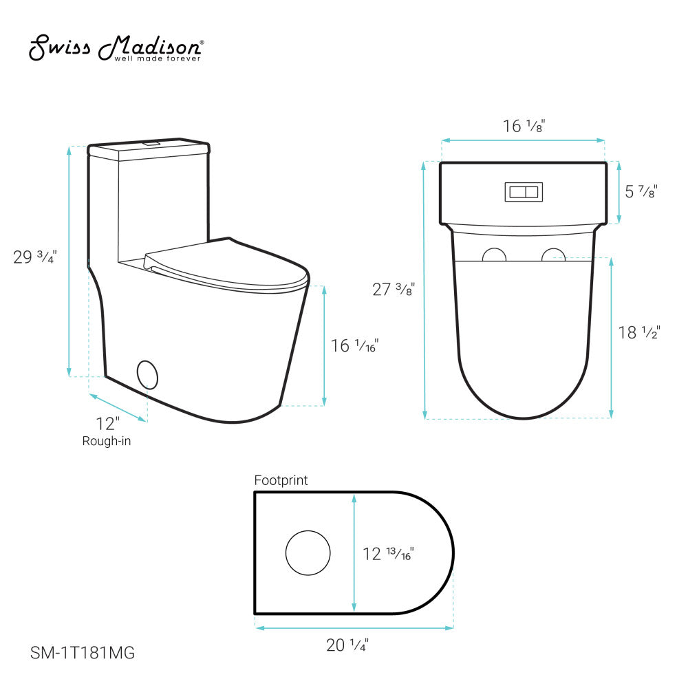 Dreux One Piece Elongated Dual Flush Toilet in Matte Grey 0.95/1.26 GPF