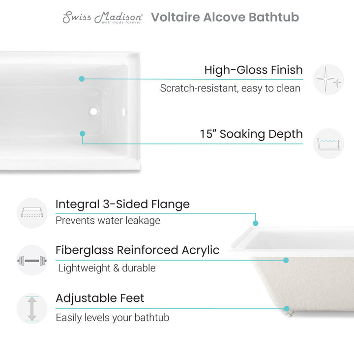 Voltaire 48" x 32" Left-Hand Drain Alcove Bathtub