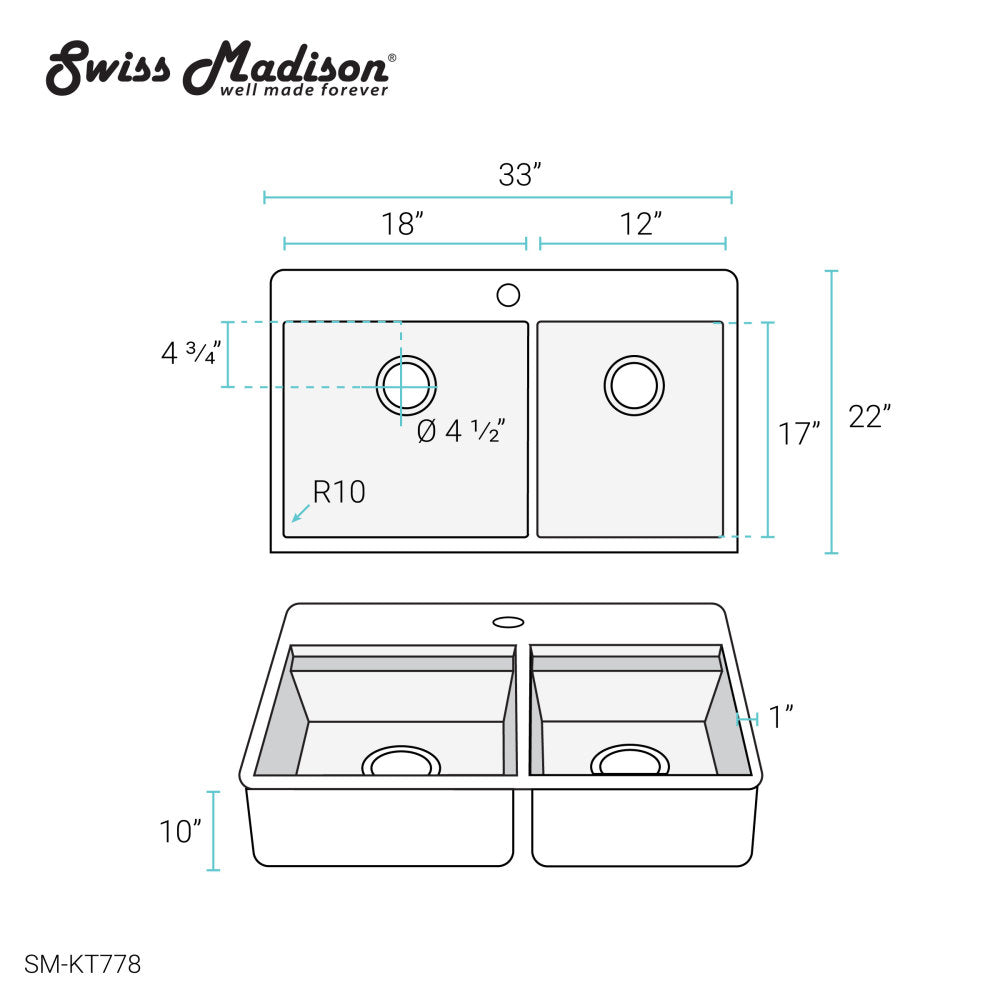 Ravi Dual Basin 33 x 22 Topmount Kitchen Workstation Sink