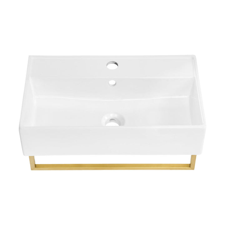 Claire 22" Wall-Mount Bathroom Sink with Brushed Gold Towel Bar