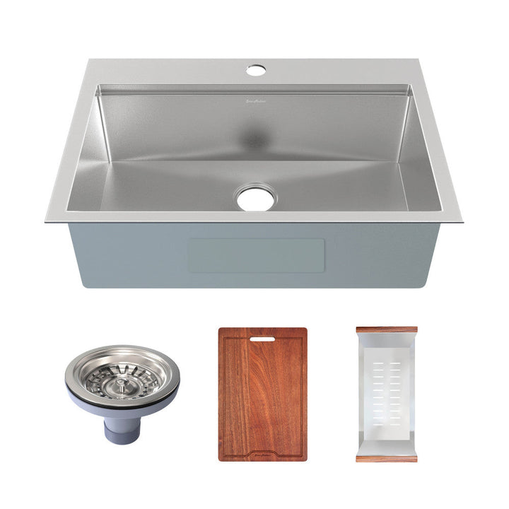 Ravi Single Basin 33 x 22 Topmount Kitchen Workstation Sink