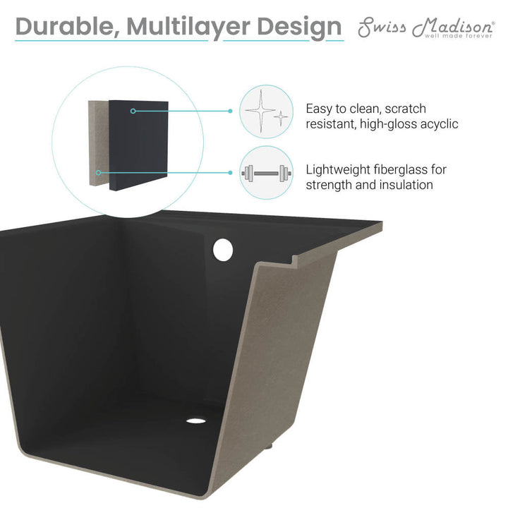 Voltaire 48" x 32" Right-Hand Drain Alcove Bathtub in Matte Black