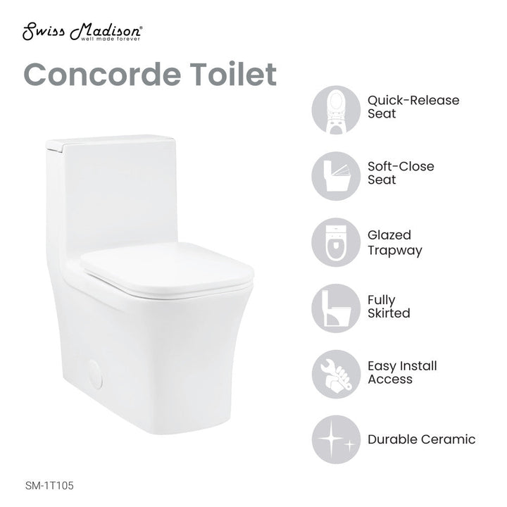 Concorde One Piece Square Right Side Flush Handle Toilet 1.28 gpf