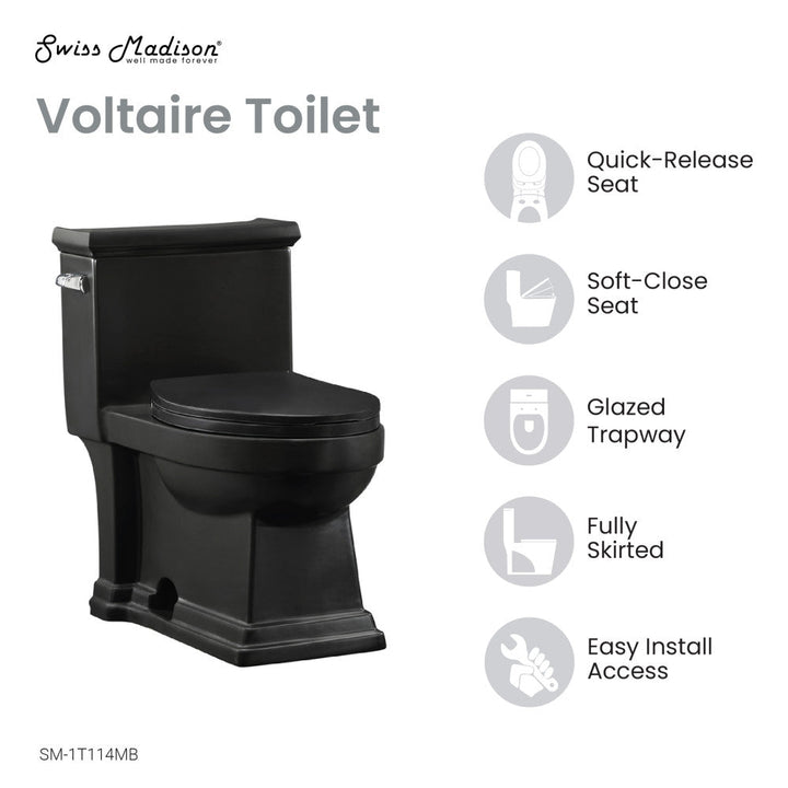 Voltaire One-Piece Elongated Toilet Left Side Flush Handle 1.28 gpf in Matte Black