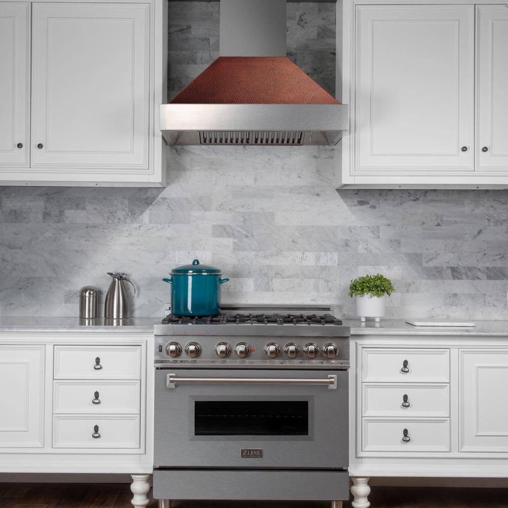 Snow Finish Range Hood with Hand-Hammered Copper Shell (8654HH-36)  36"