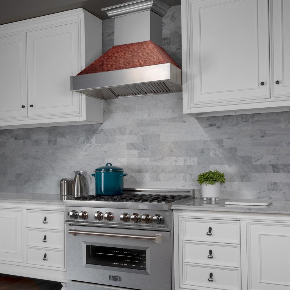 Snow Finish Range Hood with Hand-Hammered Copper Shell (8654HH-36)  36"
