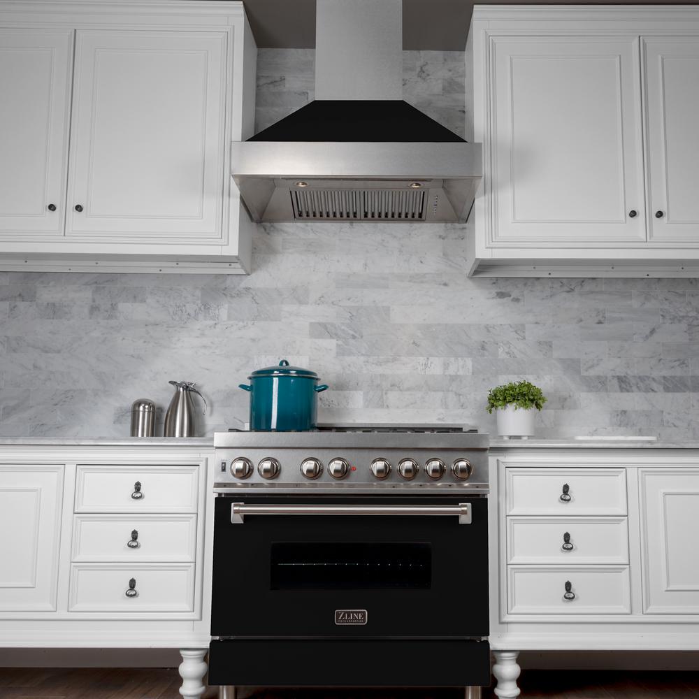 Snow Finish Range Hood with Black Matte Shell (8654BLM-36)  ZLINE 36"