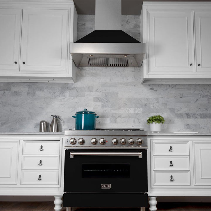 Snow Finish Range Hood with Black Matte Shell (8654BLM-36)  ZLINE 36"