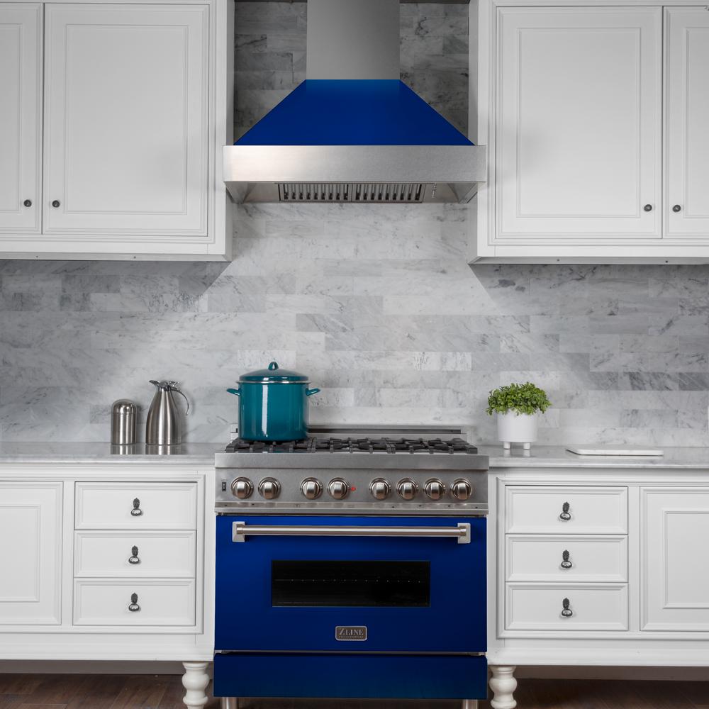 Snow Finish Range Hood with Blue Gloss Shell (8654BG-30)  ZLINE 30"