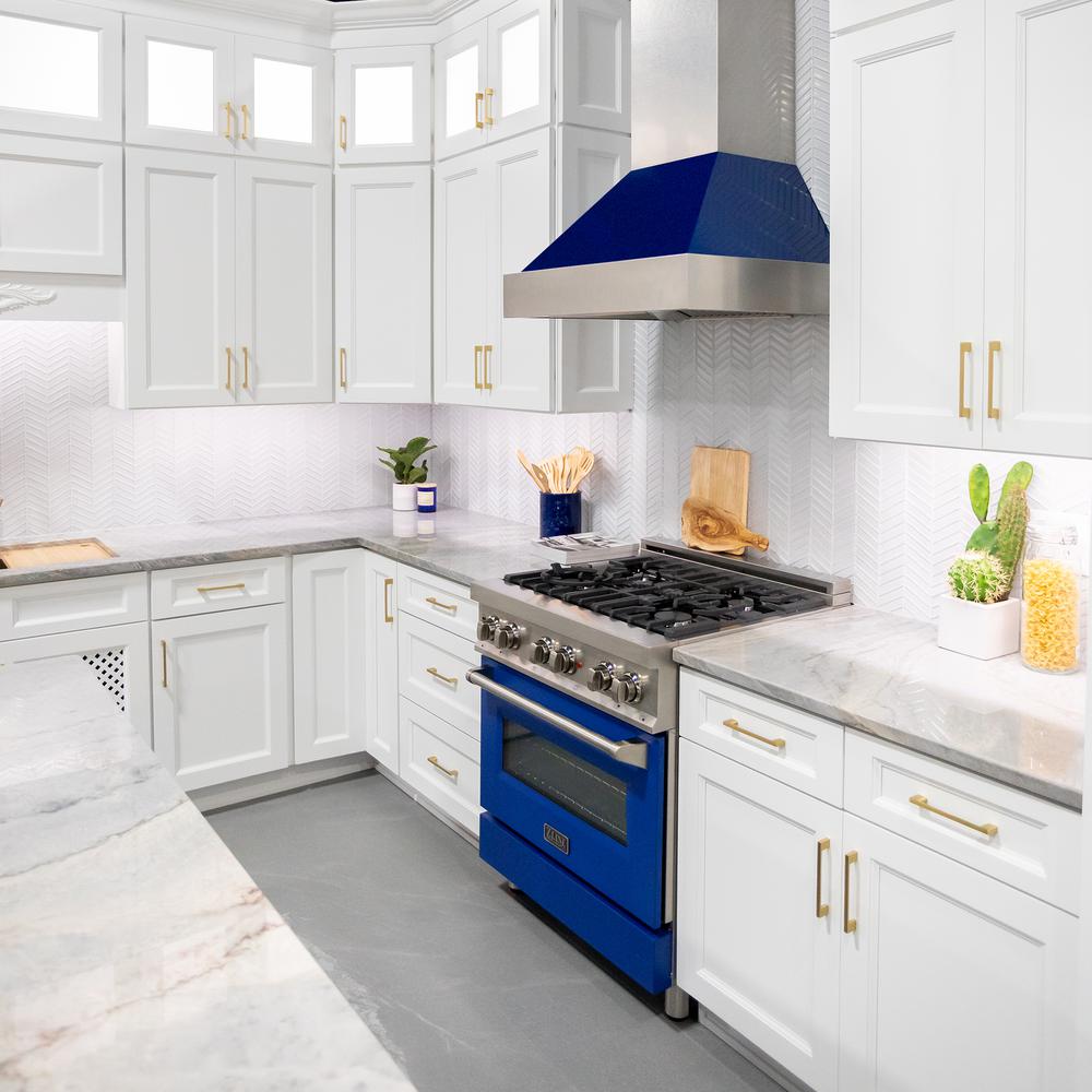 Snow Finish Range Hood with Blue Gloss Shell (8654BG-48)  ZLINE 48"