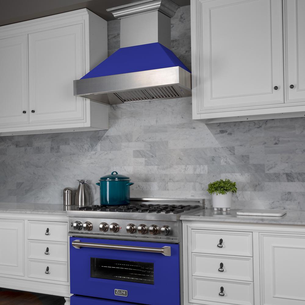 Snow Finish Range Hood with Blue Matte Shell (8654BM-36)  36"