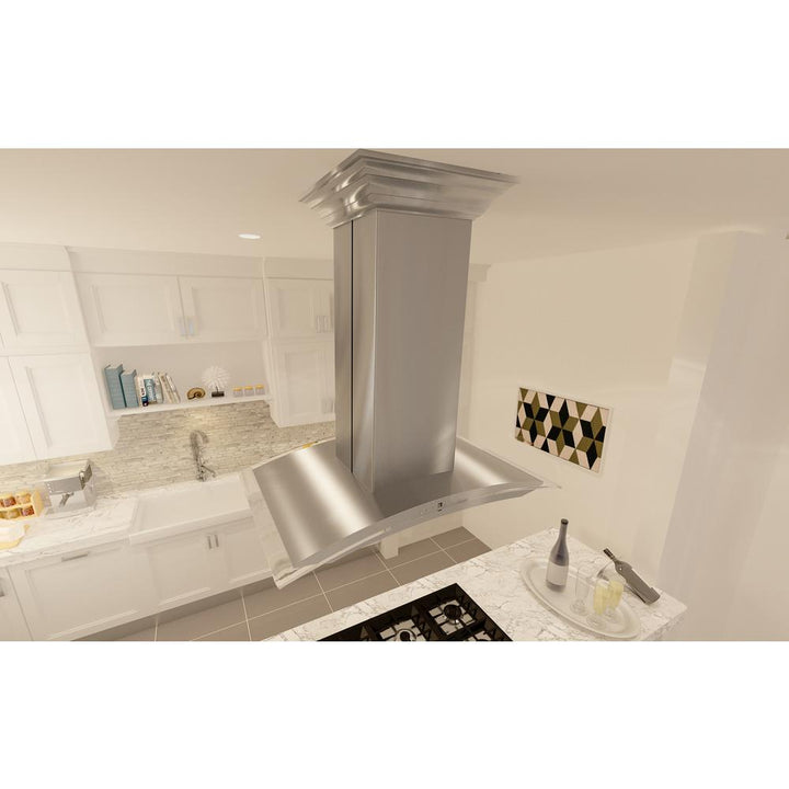 Island Mount Range Hood in Snow Finished Stainless Steel &amp; Glass (8GL14iS-30)  ZLINE 30 in.