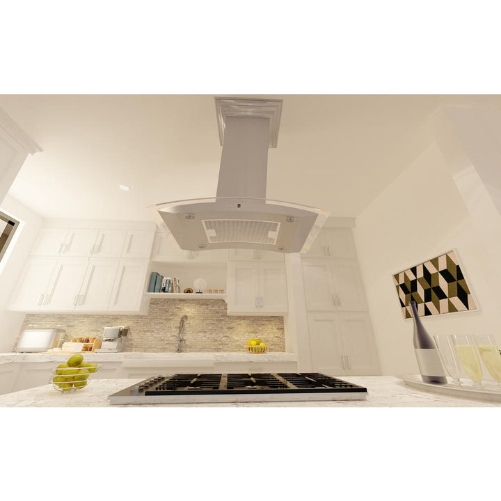 Island Mount Range Hood in Snow Finished Stainless Steel &amp; Glass (8GL14iS-30)  ZLINE 30 in.