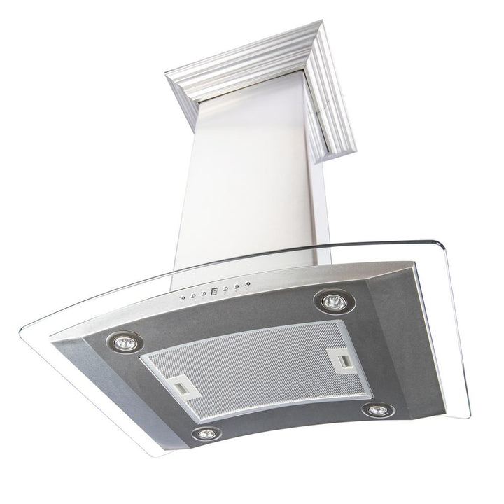 Island Mount Range Hood in Snow Finished Stainless Steel &amp; Glass (8GL14iS-30)  ZLINE 30 in.