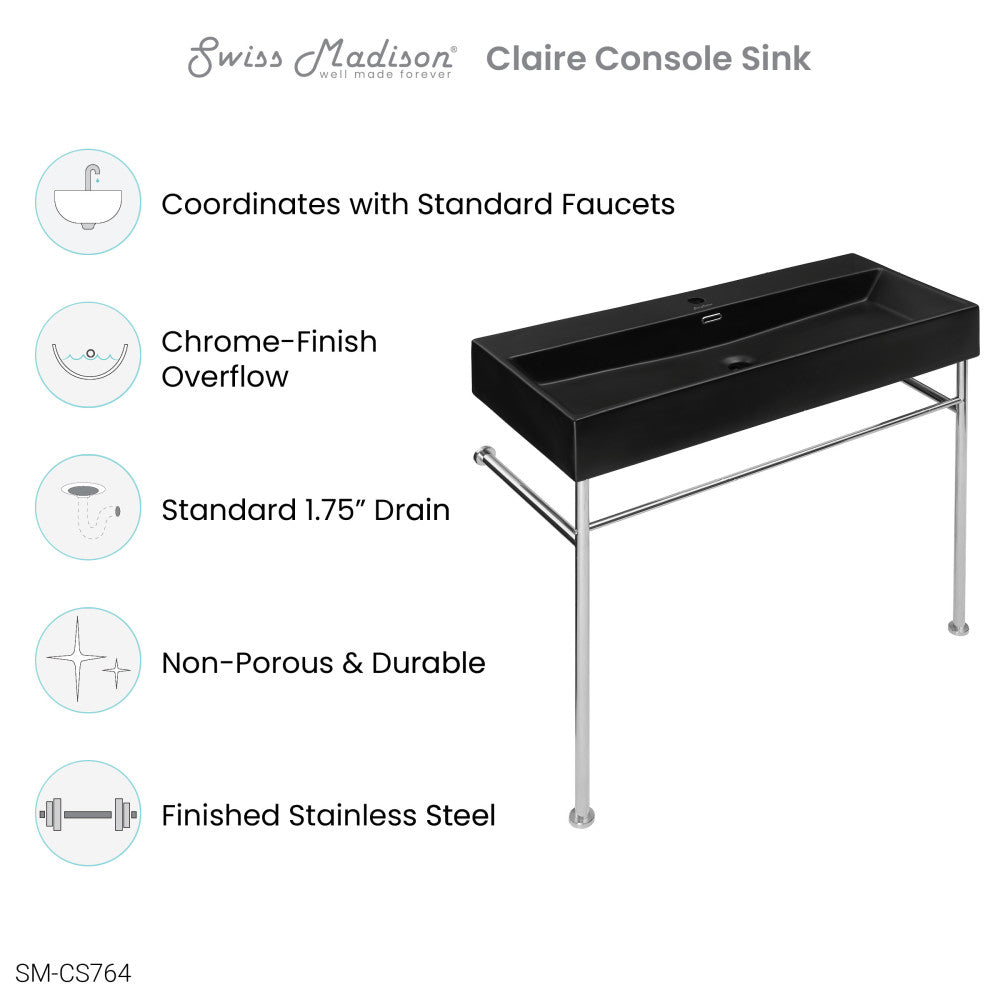 Claire 40 Ceramic Console Sink Matte Black Basin Chrome Legs