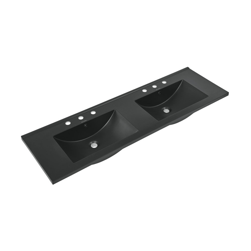 60 inch Vanity Top Bathroom Sink in Matte Black with 3 Holes