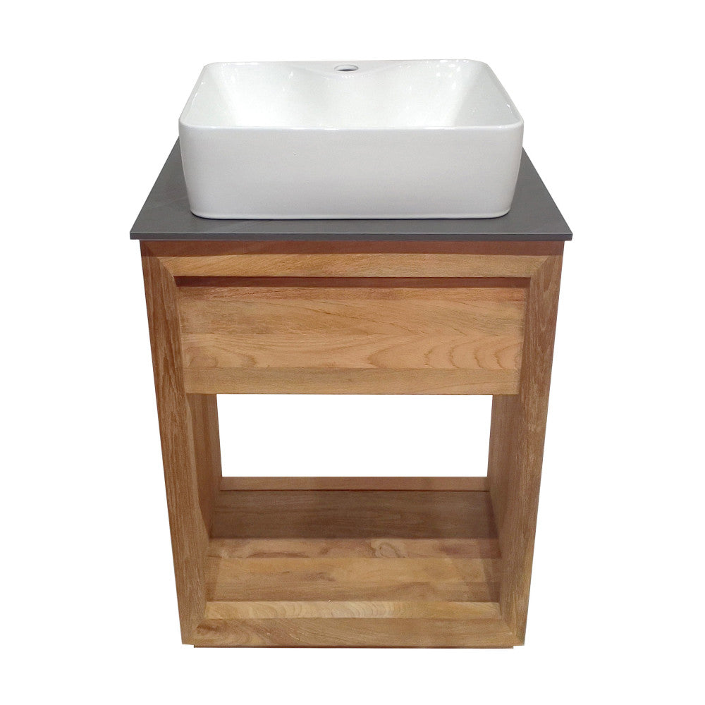 Rennes 24" Reclaimed Wood Vanity in Natural Teak with Slate Countertop and Single Hole Vessel Sink