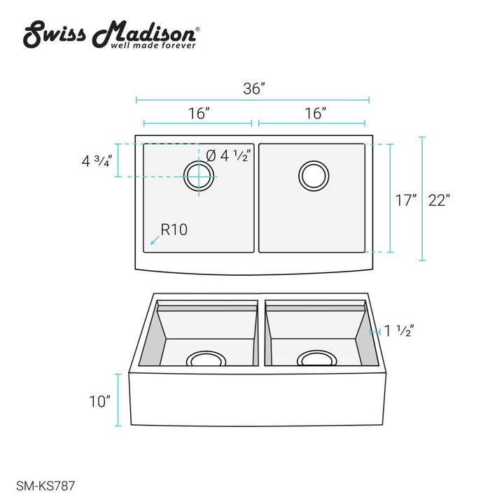 Rivage 36 x 22 Dual Basin Apron Kitchen Workstation Sink