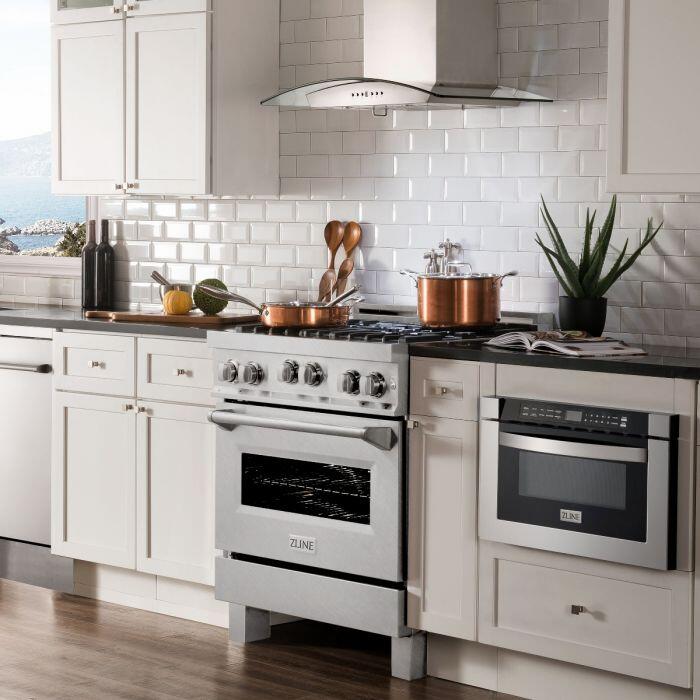 ZLINE 36" Gas on Gas Range in DuraSnow® Stainless Steel Brass Burners
