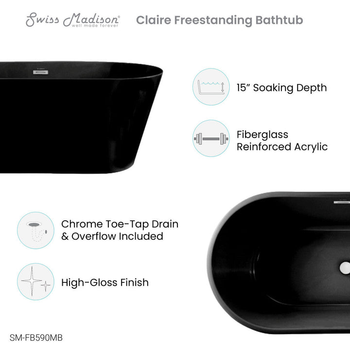Claire 60" Freestanding Bathtub in Matte Black