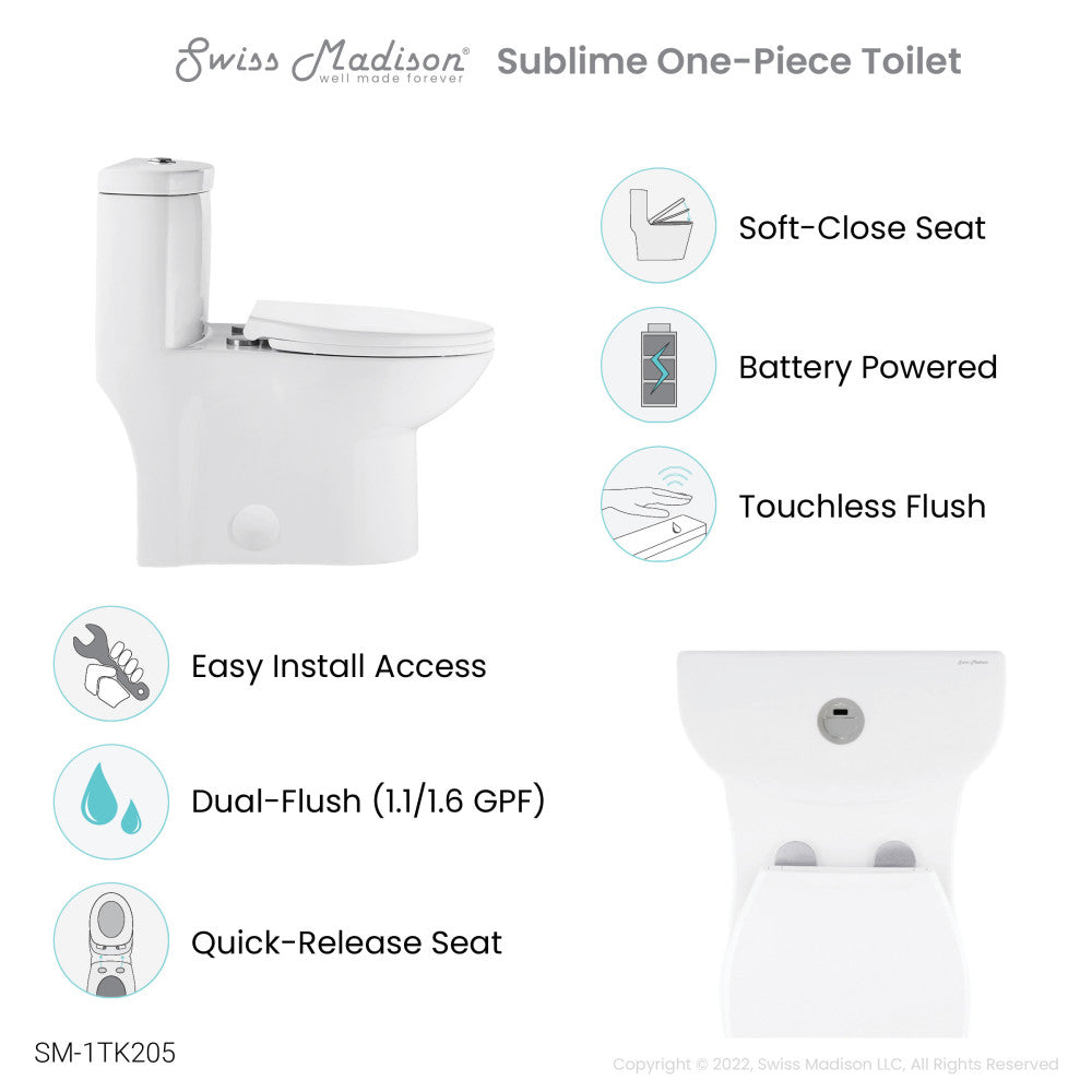 Sublime One Piece Elongated Toilet with Touchless Retrofit Dual Flush 1.1/1.6 gpf