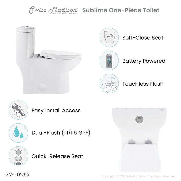 Sublime One Piece Elongated Toilet with Touchless Retrofit Dual Flush 1.1/1.6 gpf
