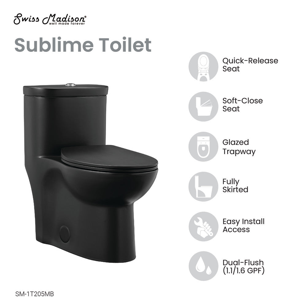 Sublime One-Piece Elongated Toilet Dual-Flush in Matte Black 1.1/1.6 gpf