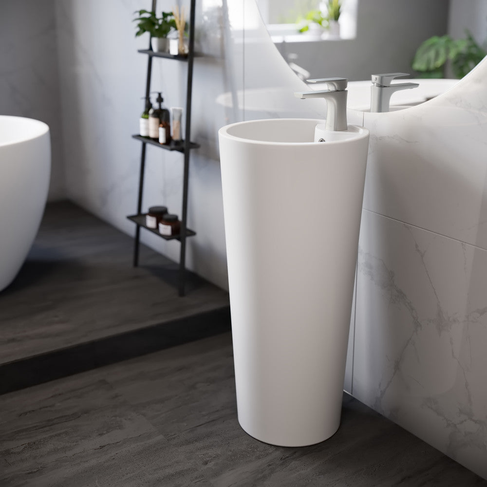 Monaco Circular Basin Pedestal Sink in Matte White