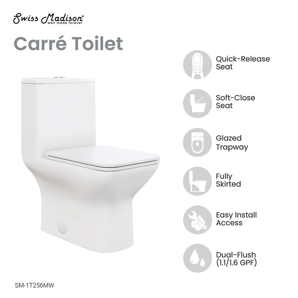 Carre One Piece Square Toilet Dual Flush 1.1/1.6 gpf in Matte White