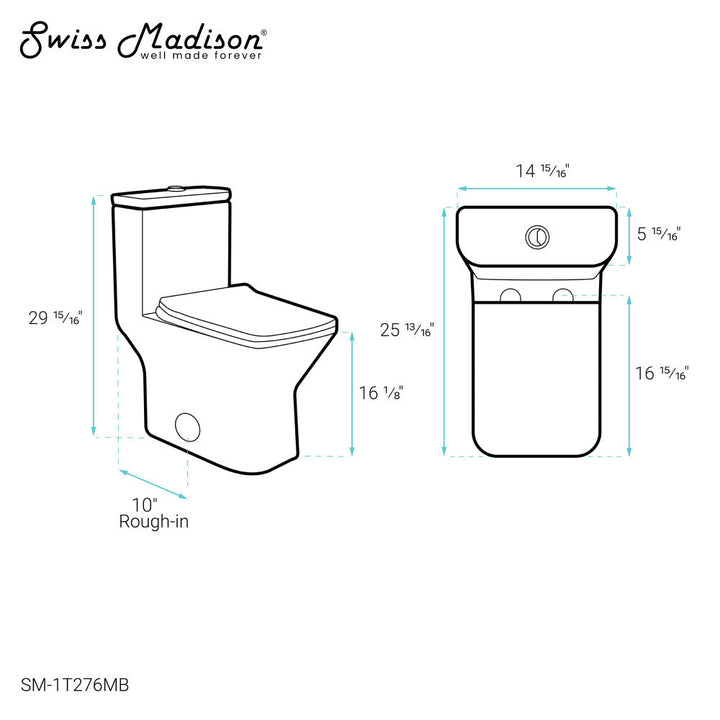 Carre One Piece Square Toilet Dual Flush 1.1/1.6 gpf with 10" Rough-In, Matte Black