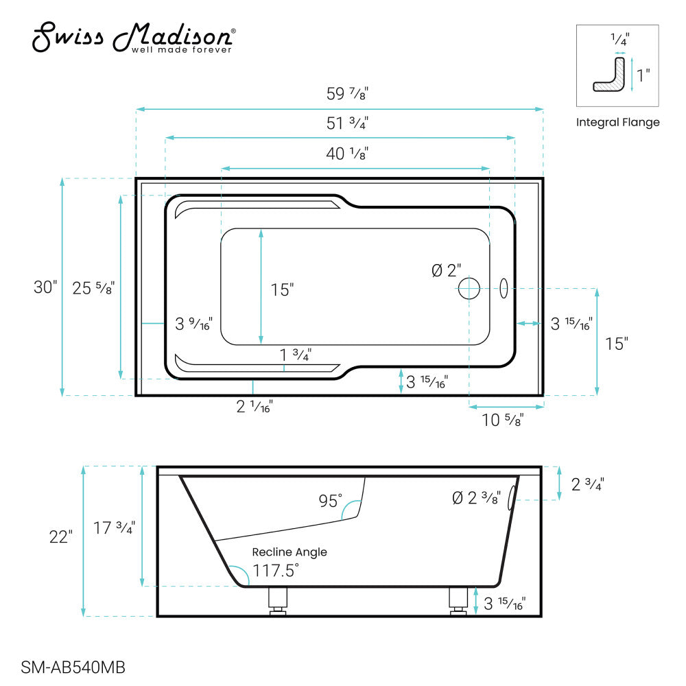 Voltaire 60" x 30" Right-Hand Drain Alcove Bathtub with Apron in Matte Black