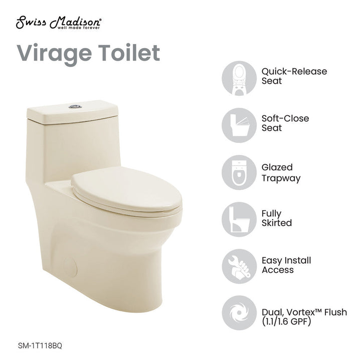 Virage One Piece Elongated Dual Flush Toilet 1.1/1.6 gpf in Bisque