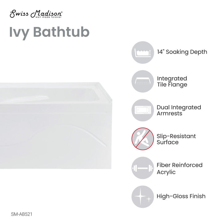 Ivy 54'' x 30" Bathtub with Apron Right Hand Drain in White