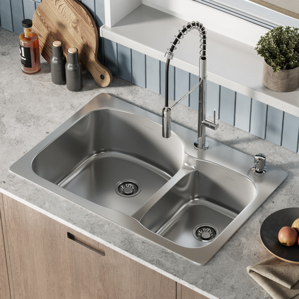 Ouvert 33 x 22 Stainless Steel, Dual Basin, Top-Mount Kitchen Sink