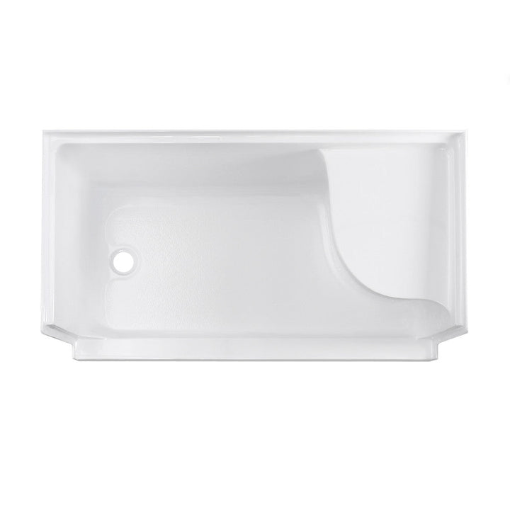 Aquatique 60" x 32" Single Threshold Shower Base With Left Hand Drain and Integral Right Hand Seat in White