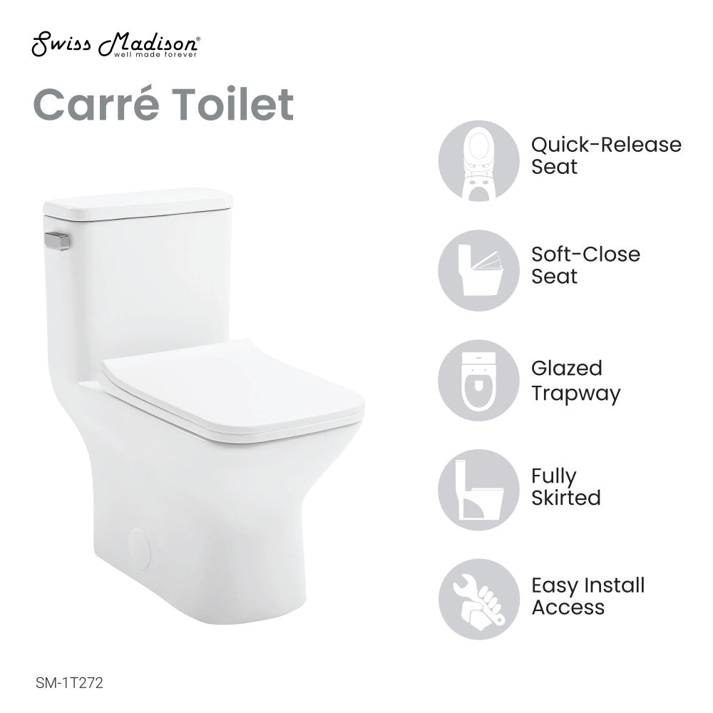 Carre One Piece Square Toilet Left Side Flush, 10" Rough-In 1.28 gpf