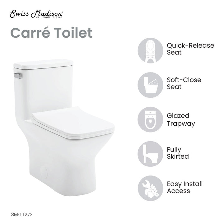 Carre One Piece Square Toilet Left Side Flush, 10" Rough-In 1.28 gpf