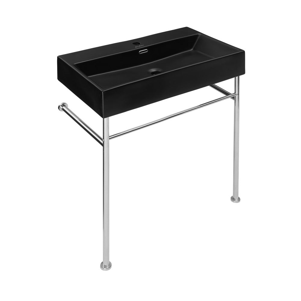 Claire 30 Ceramic Console Sink Matte Black Basin Chrome Legs